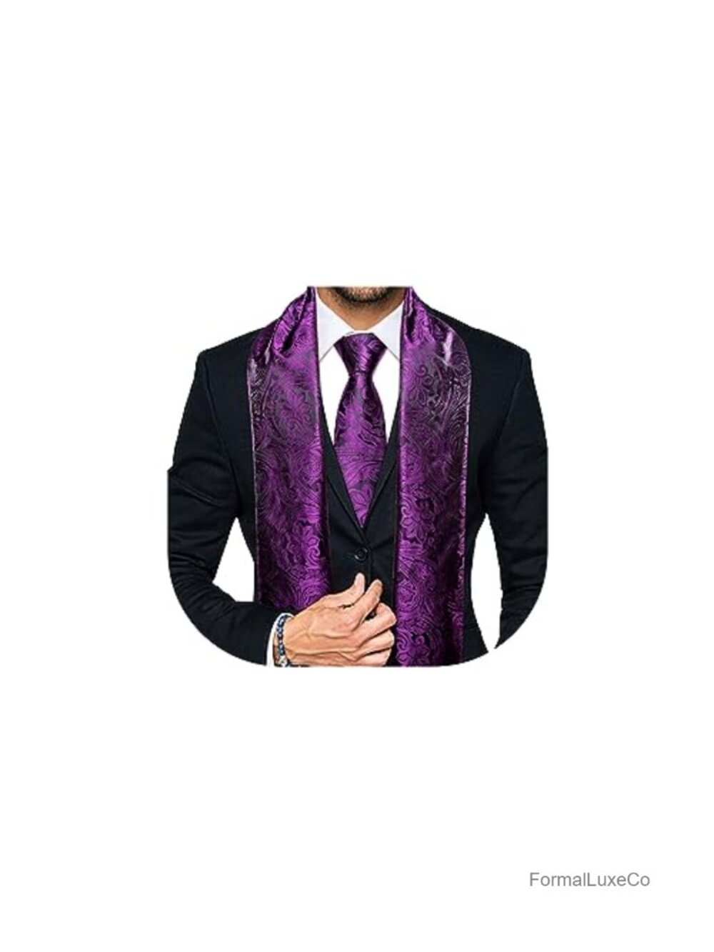 Unisex Silk Blend Fashion Scarf Neckerchief Set Lightweight Print Wrap (2PCS)